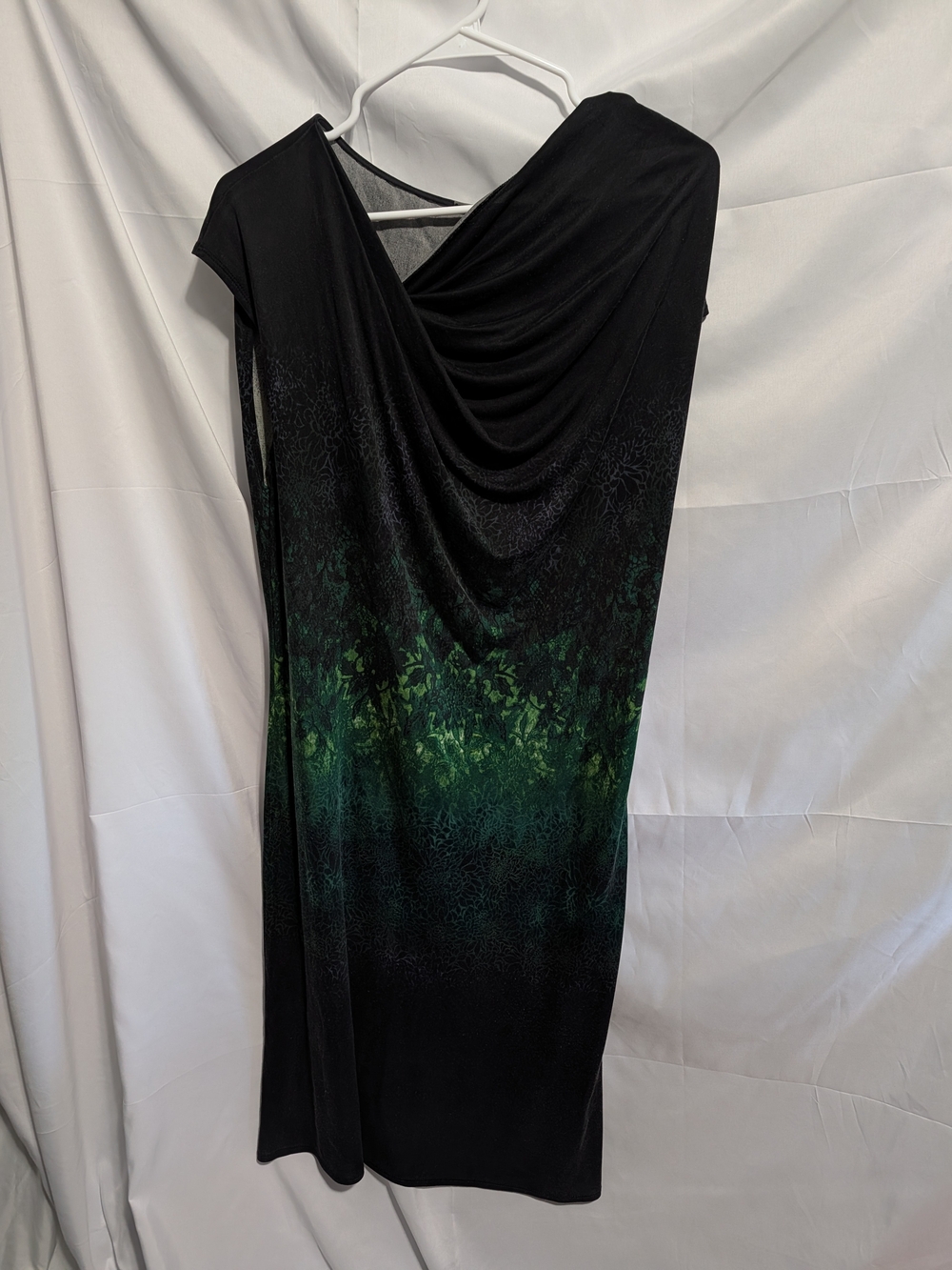 Elie Tahari Black to Green Ombre Cowl Silk Dress